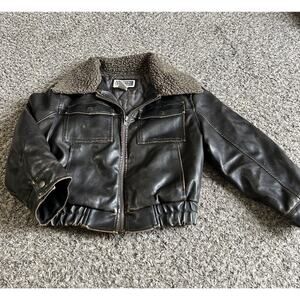 Route 66 Original Clothing Co. Kid Brown Faux Leather Jacket Size 8 Bomber VTG